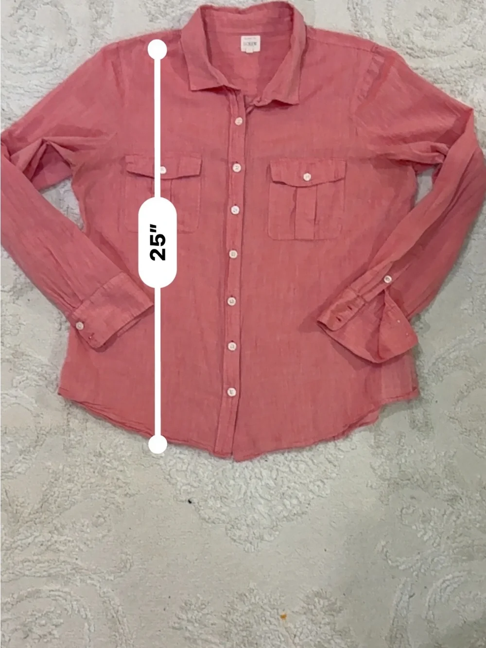 J.Crew XL Pink Cotton Button Front Utility Shirt Roll Tab Sleeve‎ Casual Top